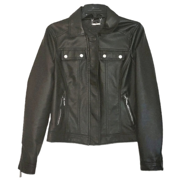 Jou Jou Jackets & Blazers - JOUJOU black vegan faux leather biker moto jacket zipper detail size lar…